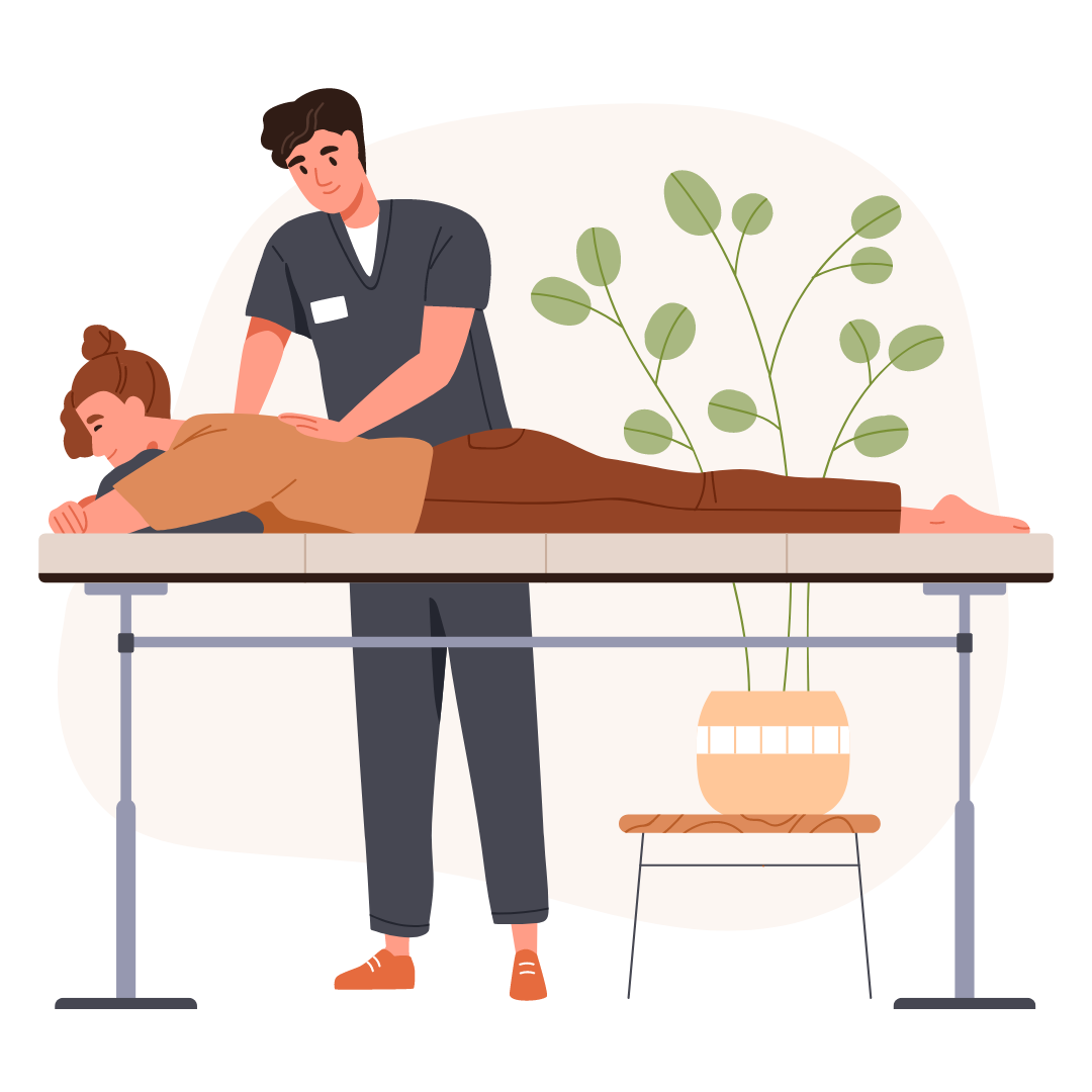 Bild eines Physiotherapeuten , der eine Patienten am Rücken behandelt